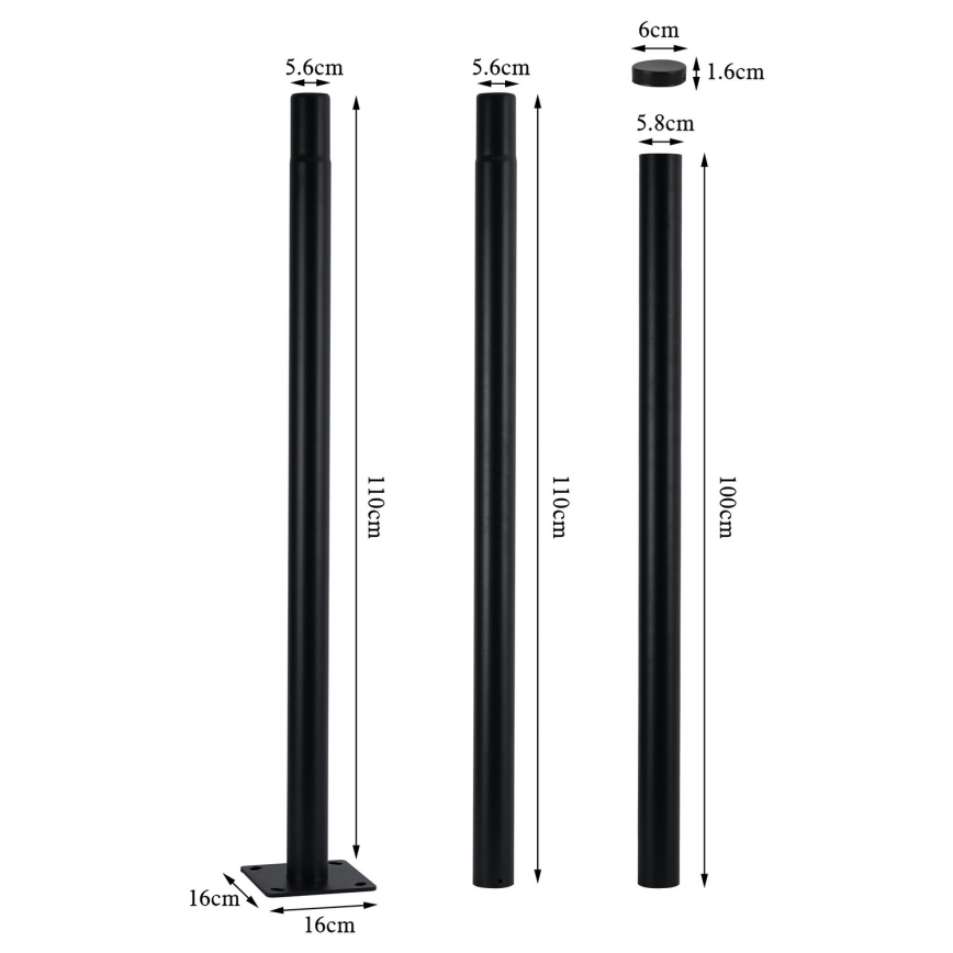Brilagi - Poste metálico para iluminação exterior URBAN 3 m poste diâmetro 58 mate preto