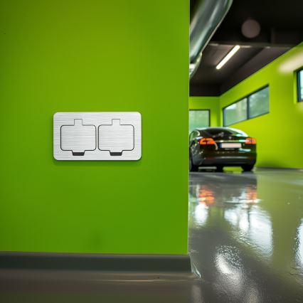 Brilagi - Tomada dupla de chão de encastrar para exterior IP55 cromado mate retangular