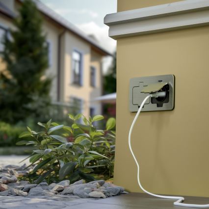 Brilagi - Tomada dupla de chão de encastrar para exterior IP55 cromado mate retangular
