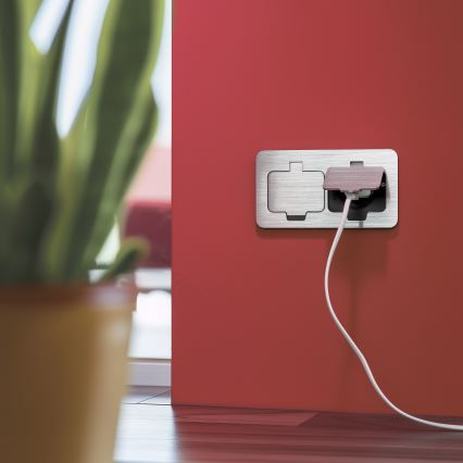 Brilagi - Tomada dupla de chão de encastrar para exterior IP55 cromado mate retangular