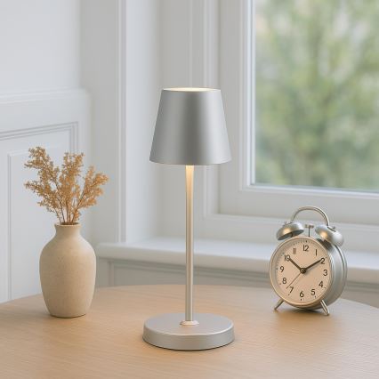 Brilliant - LED dimerizável recarregável tátil luminária de mesa para exterior ELORA LED/2,5W/5V 2700K 2600 mAh IP44 prateada