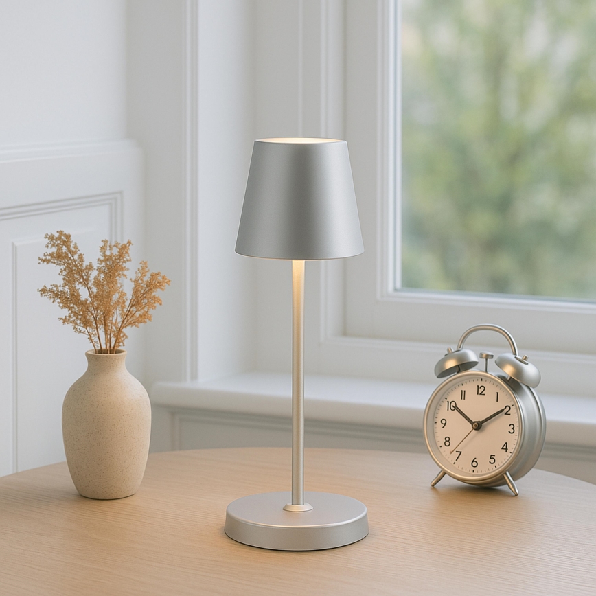 Brilliant - LED dimerizável recarregável tátil luminária de mesa para exterior ELORA LED/2,5W/5V 2700K 2600 mAh IP44 prateada