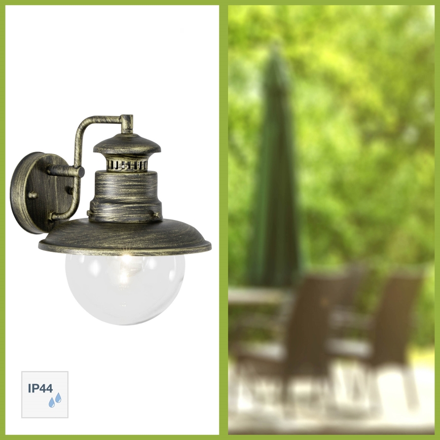 Brilliant - Candeeiro de parede exterior ARTU 1xE27/60W/230V IP44 pátina/dourado