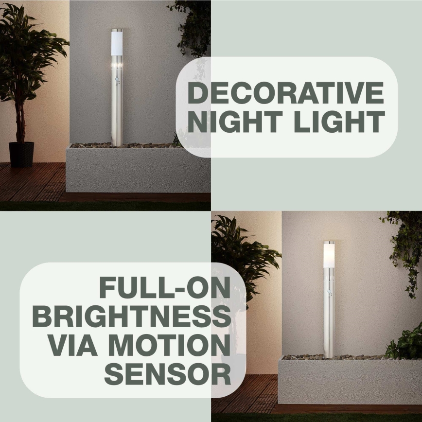 Brilliant - Candeeiro exterior LED com sensor LEIGH LED/0,9W/230V + 1xE27/11W 80 cm IP44 cromado brilhante