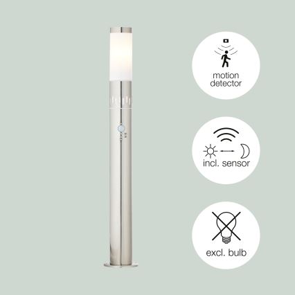 Brilliant - Candeeiro exterior LED com sensor LEIGH LED/0,9W/230V + 1xE27/11W 80 cm IP44 cromado brilhante