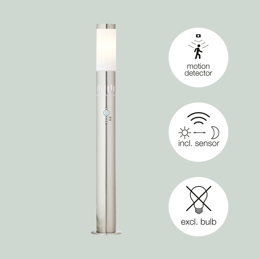 Brilliant - Candeeiro exterior LED com sensor LEIGH LED/0,9W/230V + 1xE27/11W 80 cm IP44 cromado brilhante