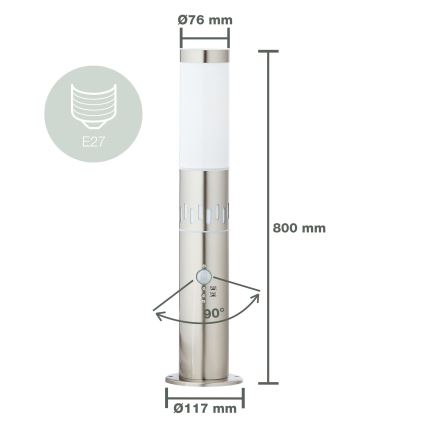 Brilliant - Candeeiro exterior LED com sensor LEIGH LED/0,9W/230V + 1xE27/11W 80 cm IP44 cromado brilhante
