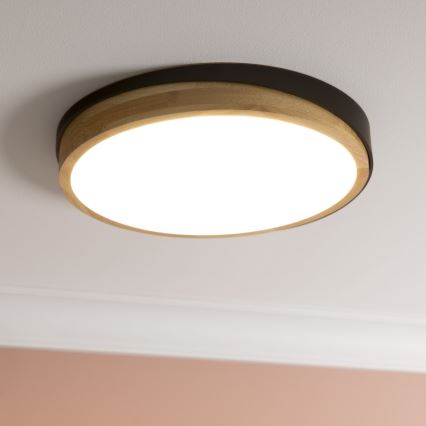 Brilliant - Iluminação de teto LED com regulação BAARLO LED/24W/230V diâmetro 35 cm preto/borracha de figueira - FSC certificado