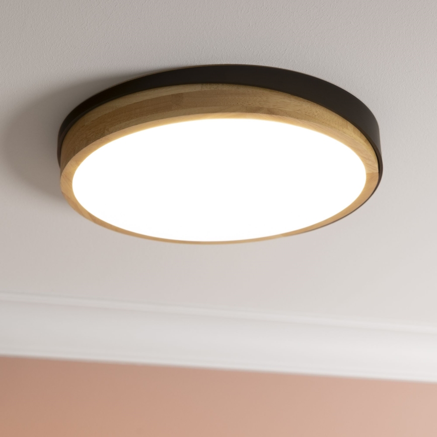 Brilliant - Iluminação de teto LED com regulação BAARLO LED/24W/230V diâmetro 35 cm preto/borracha de figueira - FSC certificado