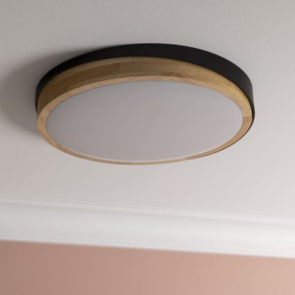 Brilliant - Iluminação de teto LED com regulação BAARLO LED/24W/230V diâmetro 35 cm preto/borracha de figueira - FSC certificado
