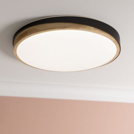 Brilliant - Iluminação de teto LED com regulação BAARLO LED/36W/230V 3000-6500K diâmetro 50 cm preto/borracha de figueira + comando - FSC certificado