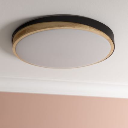 Brilliant - Iluminação de teto LED com regulação BAARLO LED/36W/230V 3000-6500K diâmetro 50 cm preto/borracha de figueira + comando - FSC certificado