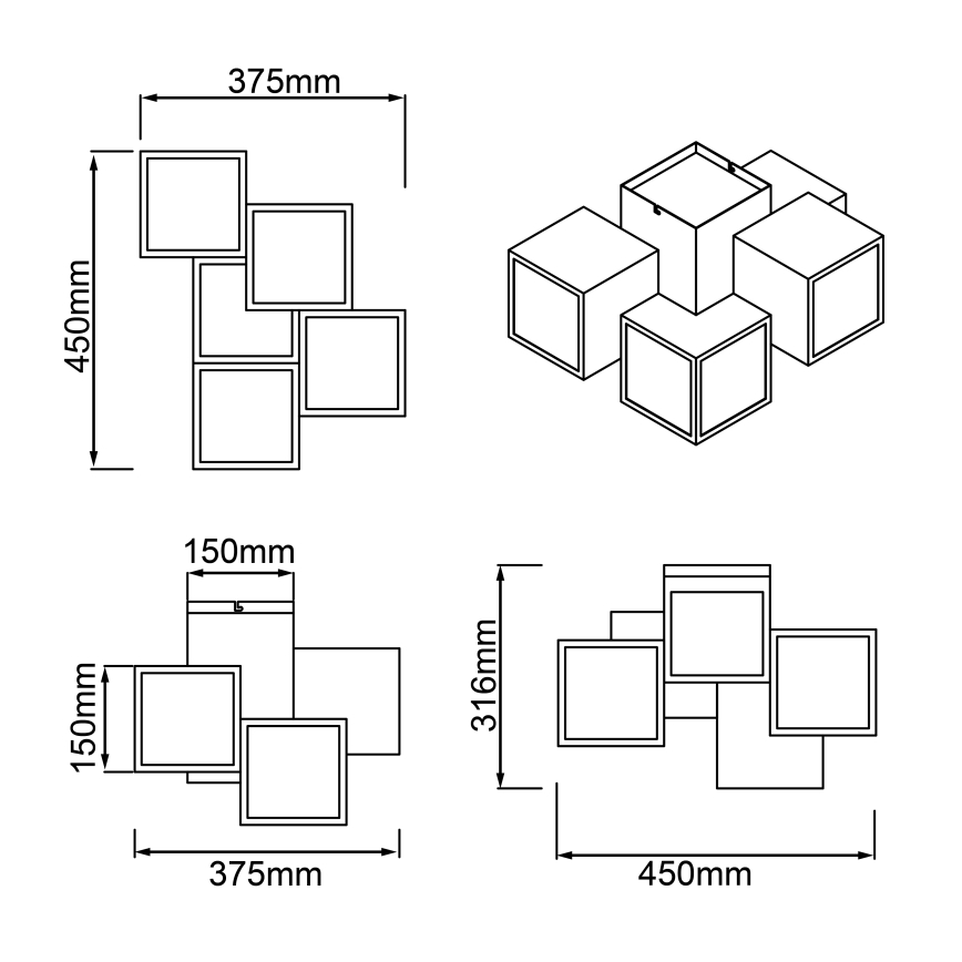 Brilliant - Iluminação de teto LED CUBIX 5xLED/7,6W/230V 3000K branco