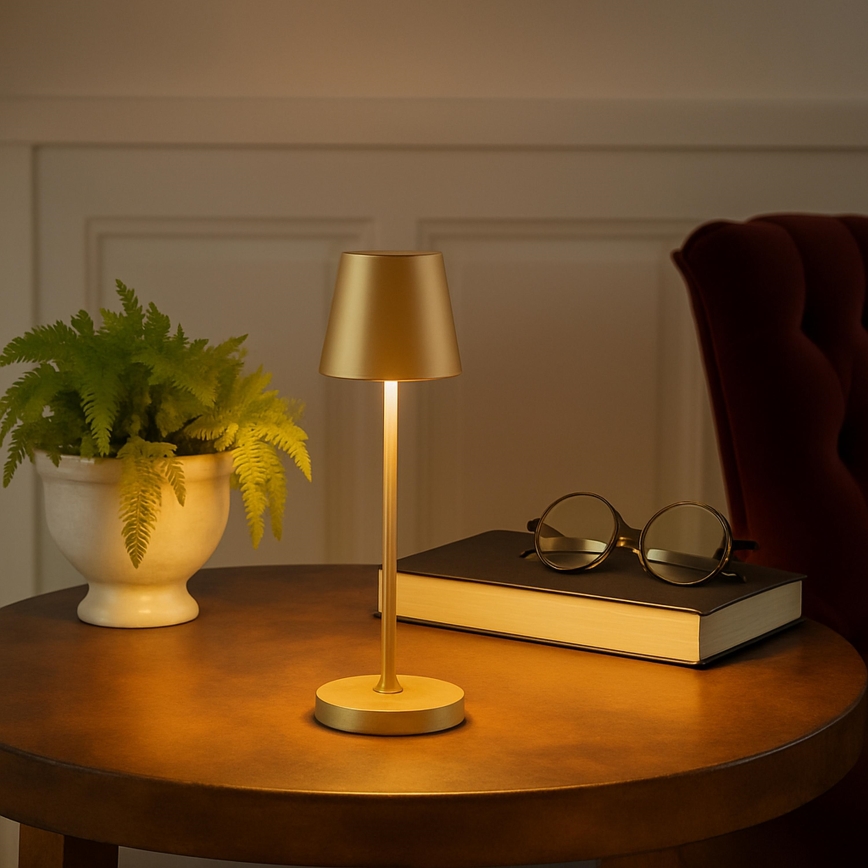 Brilliant - LED Lâmpada de mesa para exterior tátil, recarregável e dimerizável ELORA LED/2,5W/5V 2700K 2600 mAh IP44 dourada