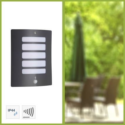 Brilliant - Candeeiro de parede para exterior com sensor de movimento e de crepúsculo TODD 1xE27/60W/230V IP44 antracite