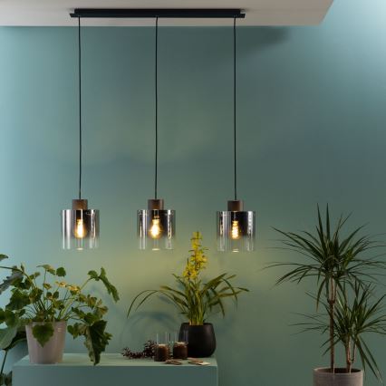Brilliant - Lustre com cabo BETH 3xE27/60W/230V preto/fumê