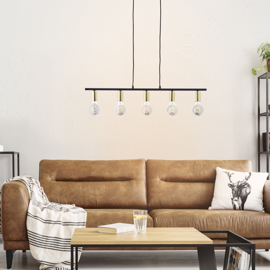 Brilliant - Lustre suspenso por cabo KERRY 5xE27/40W/230V preto/latão