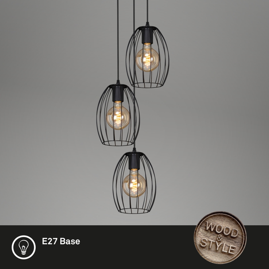 Brilo 4040-035 - Candelabro suspenso WAKTU VINTAGE 3xE27/60W/230V árvore da borracha