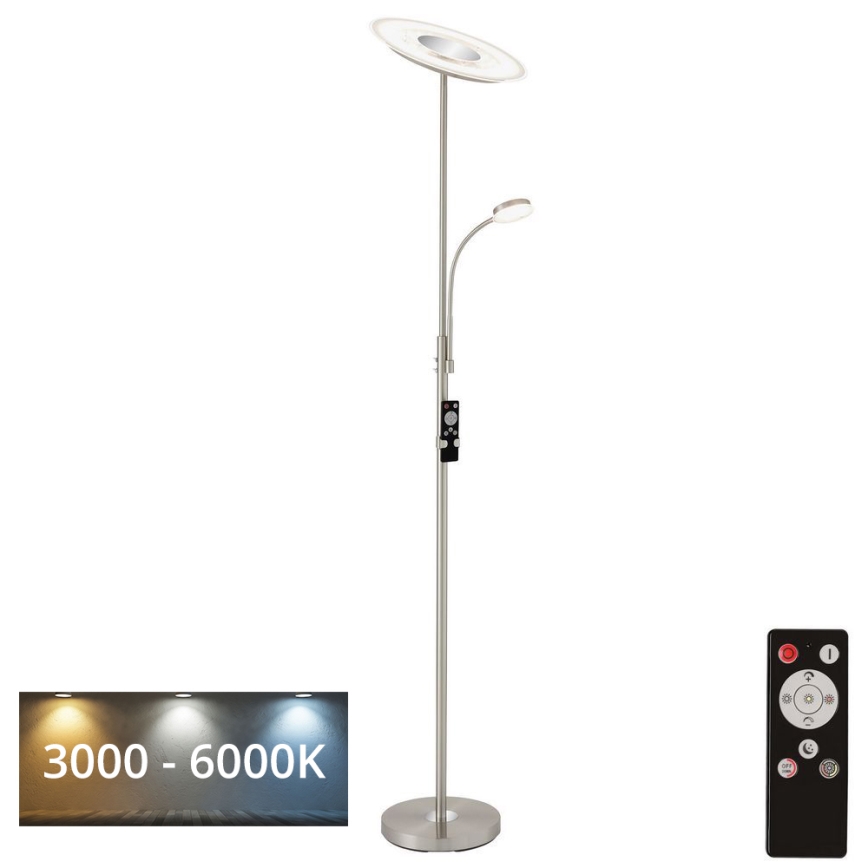 Brilo - Candeeiro de chão LED com regulação LED/29,5W/230V + LED/3,5W 3000-6000K + controlo remoto