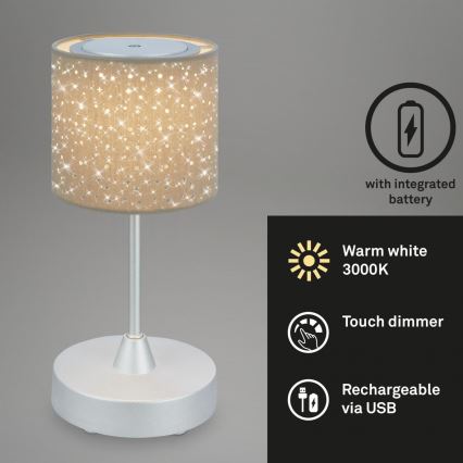 Brilo - Candeeiro de mesa com regulação LOLE LED/3W/5V IP44 prateado/bege