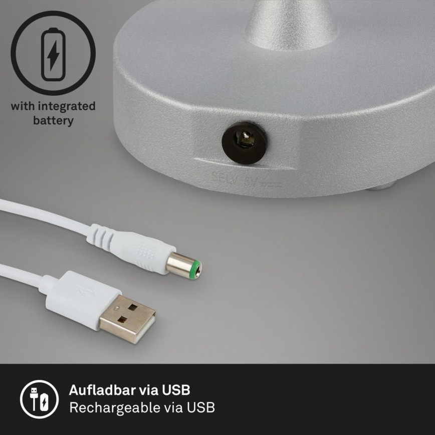 Brilo - Candeeiro de mesa com regulação LOLE LED/3W/5V IP44 prateado/bege