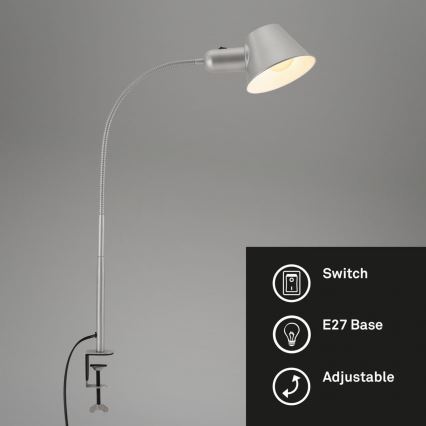 Brilo - Candeeiro de mesa flexível com clipe 1xE27/10W/230V prateado