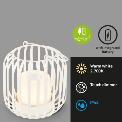 Brilo - Candeeiro de mesa LED para exterior com regulação LED/2W/5V IP44 branco