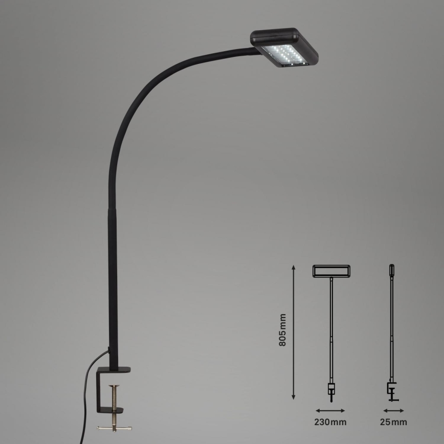 Brilo - Candeeiro de mesa LED Flexível com clipe TRASNA LED/7,5W/230V preto