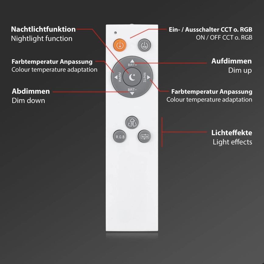 Brilo - Luminária de teto LED RGB dimerizável, 40W/230V, 3000–6500K + controlo remoto