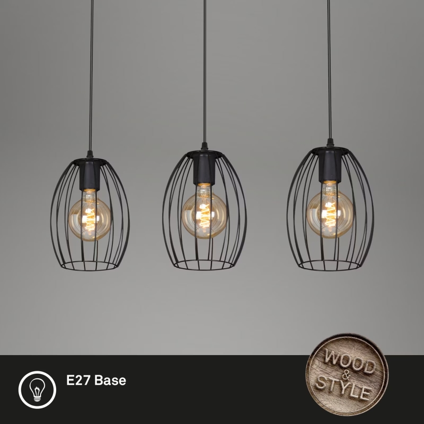 Brilo - Candeeiro suspenso WAKTU 3xE27/60W/230V árvore da borracha