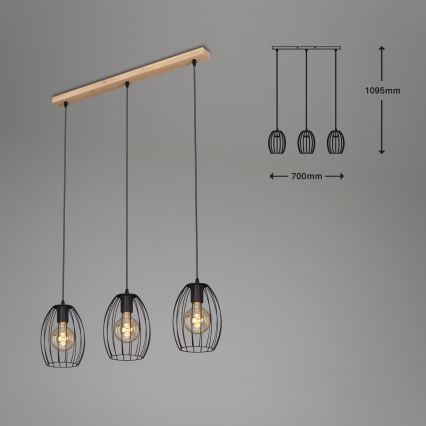 Brilo - Candeeiro suspenso WAKTU 3xE27/60W/230V árvore da borracha
