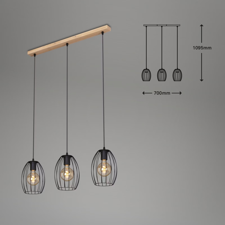 Brilo - Candeeiro suspenso WAKTU 3xE27/60W/230V árvore da borracha