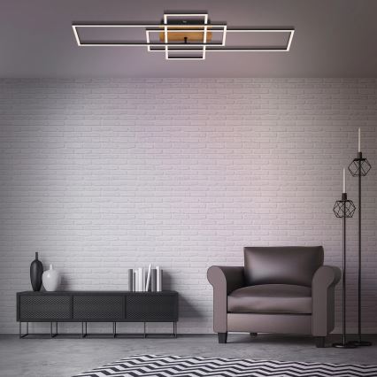 Brilo - Candelabro integrado LED com regulação FRAME LED/51W/230V 2700-5000K preto/castanho + controlo remoto