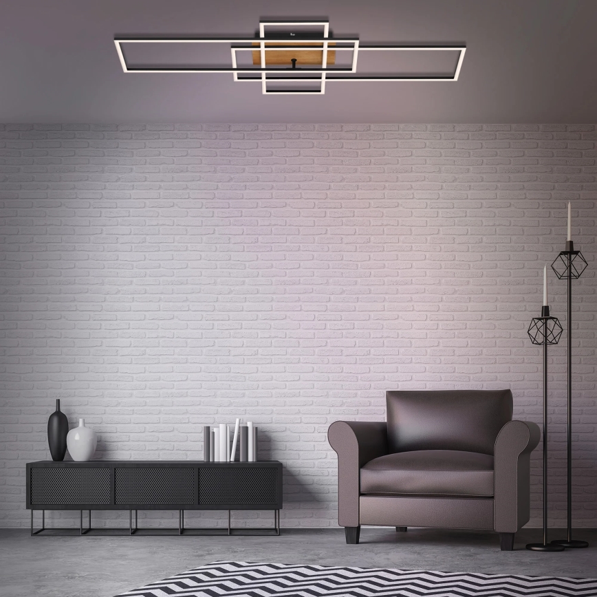 Brilo - Candelabro integrado LED com regulação FRAME LED/51W/230V 2700-5000K preto/castanho + controlo remoto