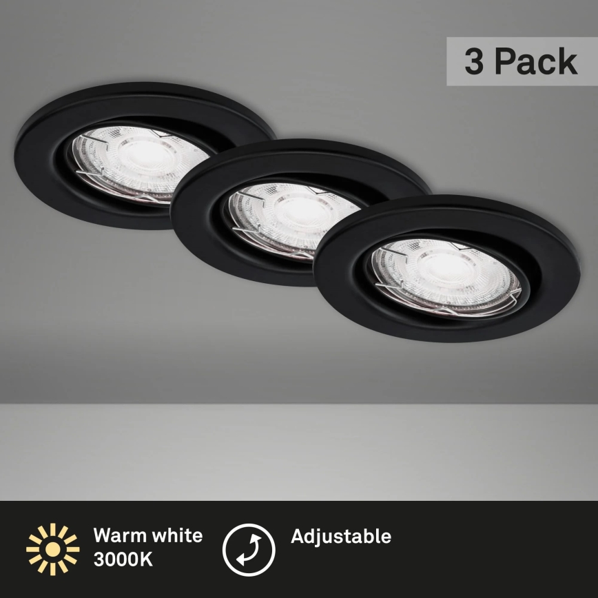 Brilo - CONJUNTO 3x Foco de encastrar de casa de banho LED 1xGU10/5W/230V IP23 preto