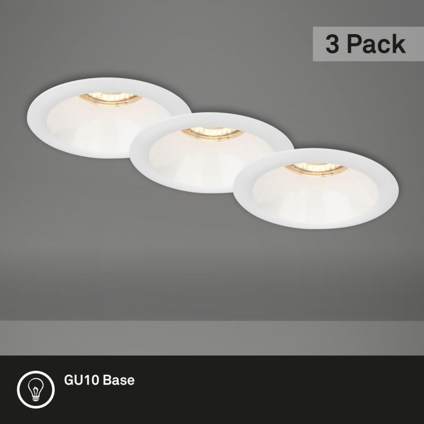 Brilo - CONJUNTO 3x Focos de encastrar para casa de banho 1xGU10/9W/230V IP23 branco