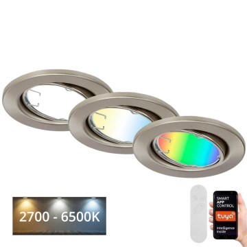 Brilo - CONJUNTO 3x LED RGBW Iluminação de casa de banho com regulação 1xGU10/4,9W/230V 2700-6500K Wi-Fi Tuya IP23 + controlo remoto