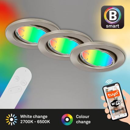 Brilo - CONJUNTO 3x LED RGBW Iluminação de casa de banho com regulação 1xGU10/4,9W/230V 2700-6500K Wi-Fi Tuya IP23 + controlo remoto