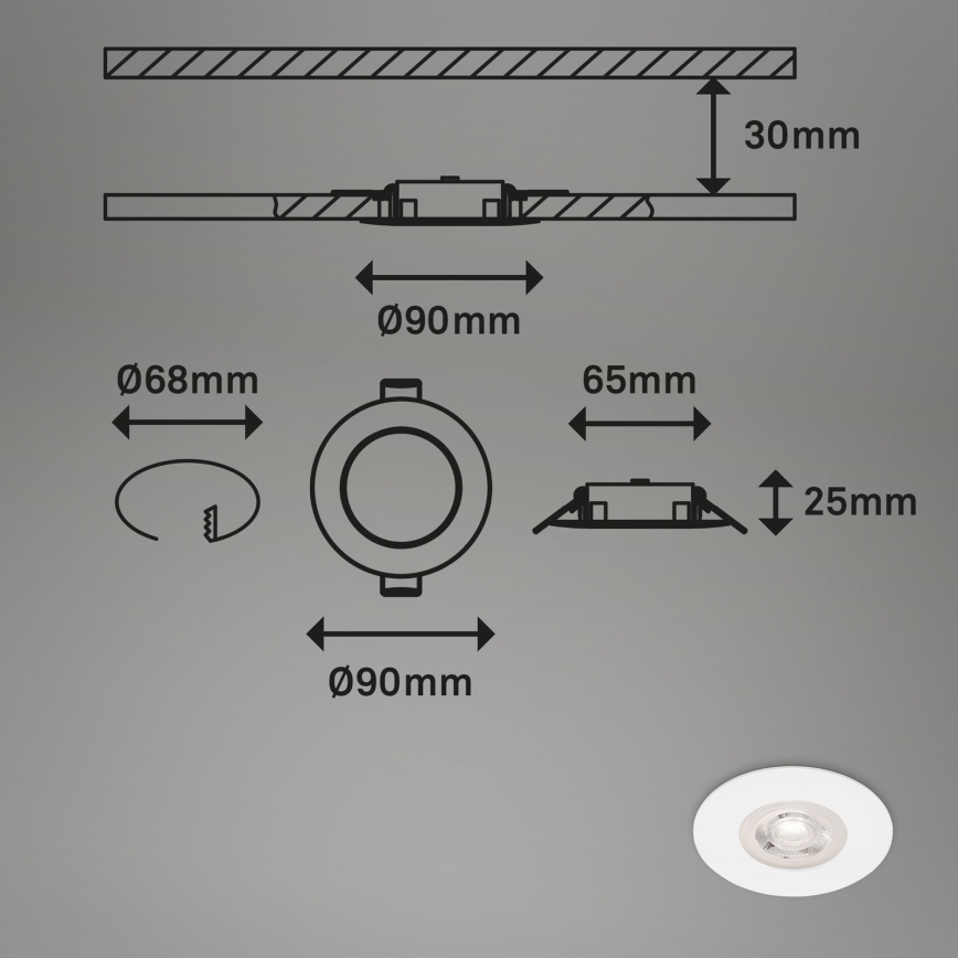 Brilo - CONJUNTO 4x Foco de encastrar de casa de banho LED LED/4,9W/230V IP44 branco