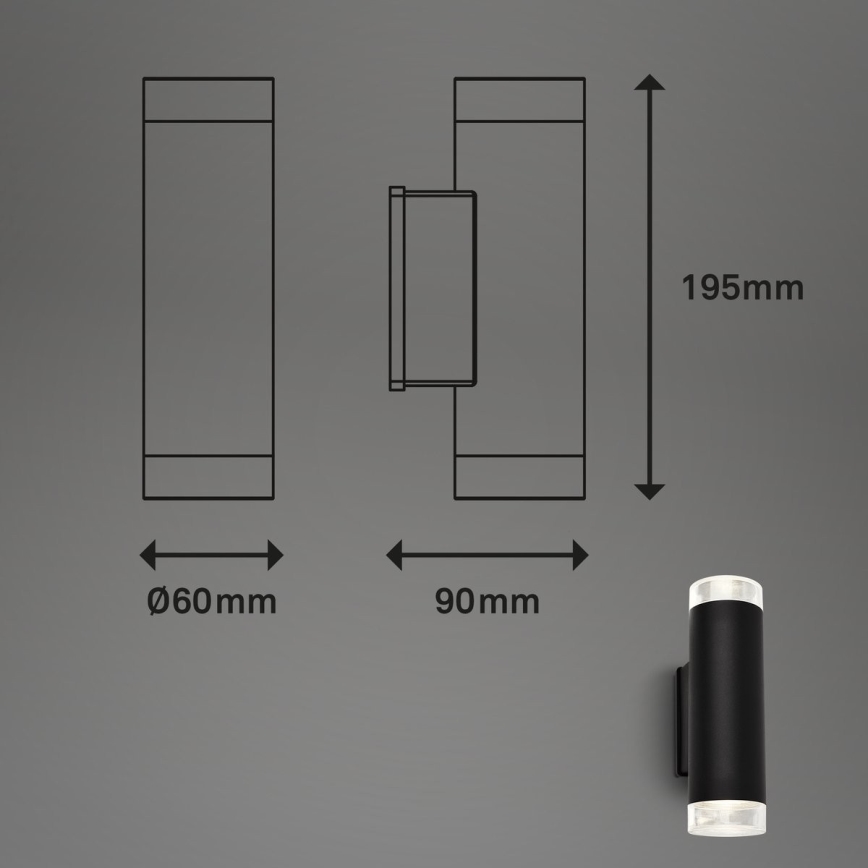Brilo - Iluminação de parede exterior LED 2xGU10/4,7W/230V IP44 4000K preto