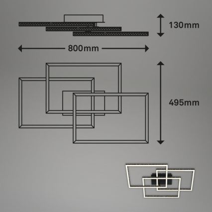 Brilo - Iluminação de teto LED com regulação FRAME LED/57W/230V 3000K preto