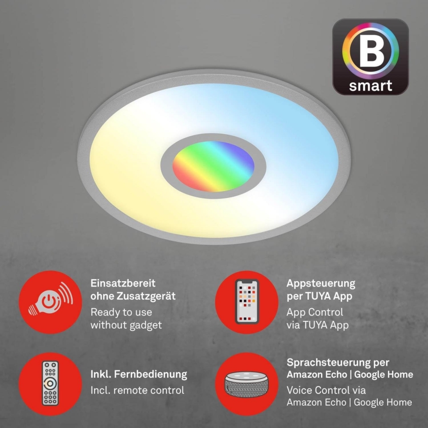 Brilo - Iluminação de teto LED RGB com regulação CENTRO LED/24W/230V 2700-6500K Wi-Fi Tuya + comando