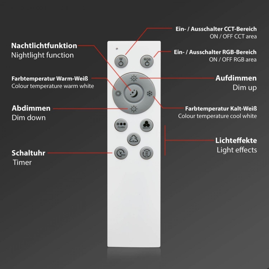 Brilo - Iluminação de teto LED RGB com regulação CENTRO LED/24W/230V 2700-6500K Wi-Fi Tuya + comando