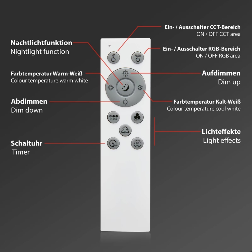Brilo - Iluminação de teto LED RGB com regulação CENTRO LED/24W/230V 2700-6500K Wi-Fi Tuya + comando