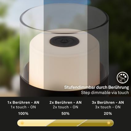 Brilo - Lâmpada de mesa LED recarregável e regulável para exterior LILET LED/2W/5V IP44
