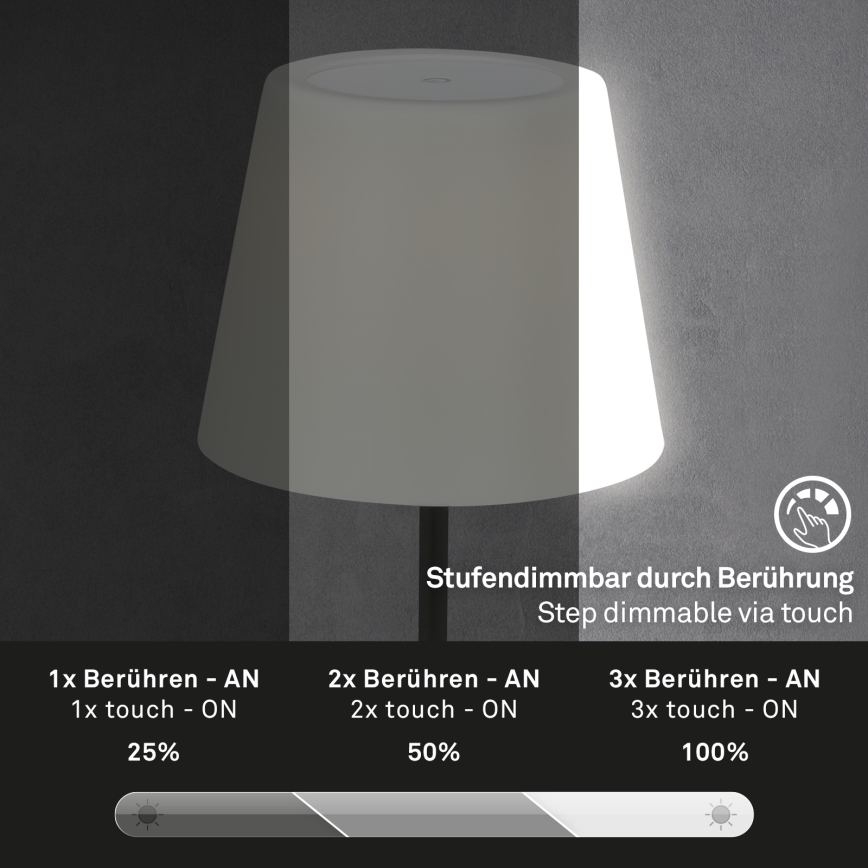 Brilo - LED Exterior regulação rechargeable candeeiro LED/3W/5V IP44