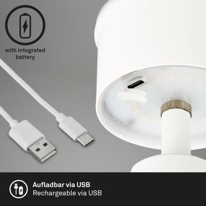 Brilo - LED Regulação rechargeable exterior candeeiro de mesa LED/3,5W/5V IP44 branco