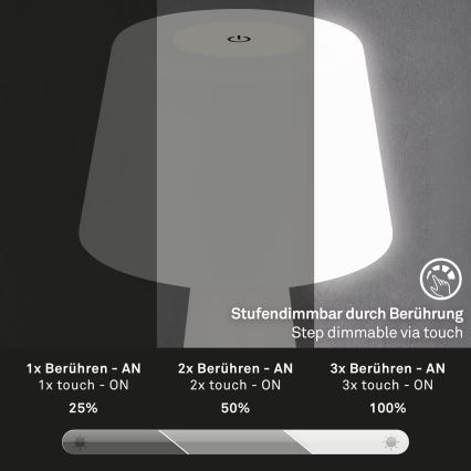 Brilo - LED Regulação rechargeable exterior candeeiro de mesa LED/3,5W/5V IP44 branco