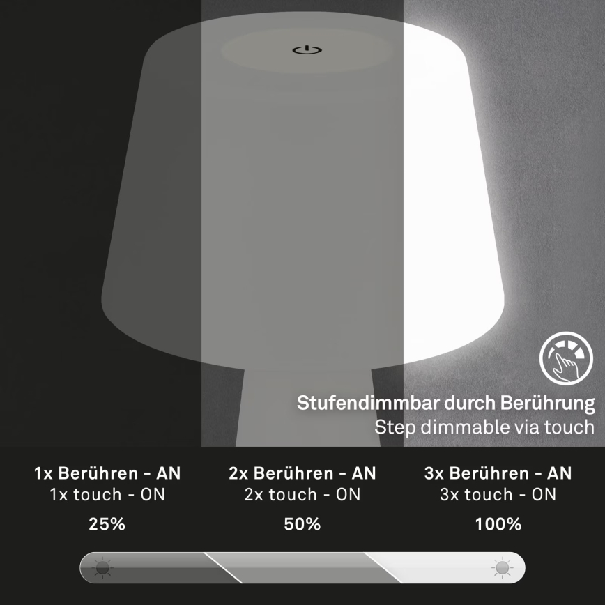 Brilo - LED Regulação rechargeable exterior candeeiro de mesa LED/3,5W/5V IP44 branco
