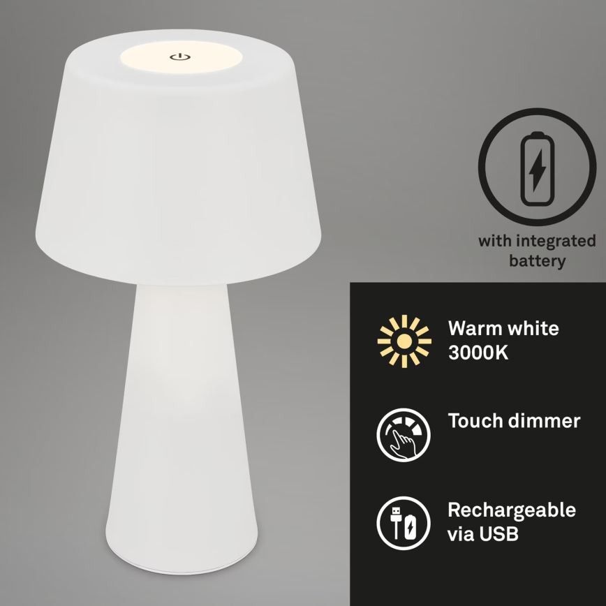 Brilo - LED Regulação rechargeable exterior candeeiro de mesa LED/3,5W/5V IP44 branco